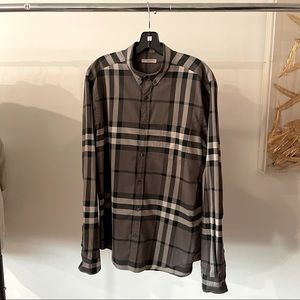 Burberry Brit Button Down Shirt Classic Print Gray